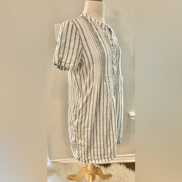 Quince 100% linen Striped Short Sleeve Dress - Neutral Stripes medium - Picture 4 of 7